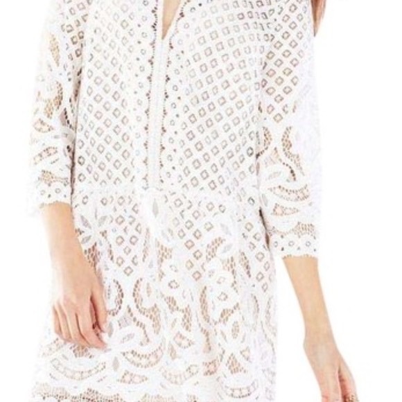 BCBG Laurice Cream / White Floral Florets lace tunic sleeves Embroidery dress - Picture 14 of 14